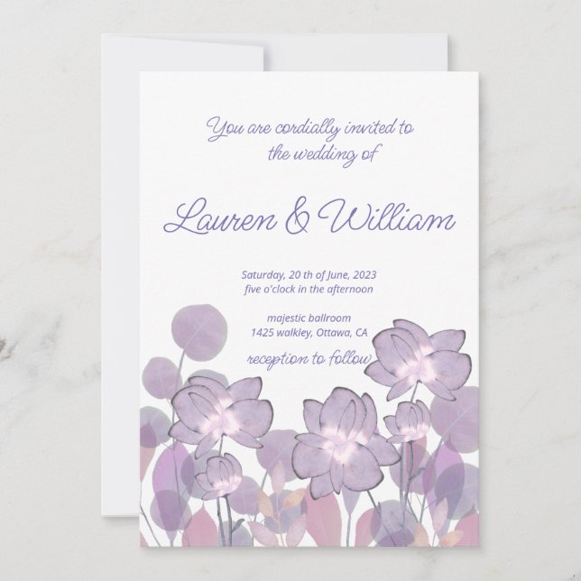 Pastel mauve lila Blütenhochzeit Einladung (Vorderseite)