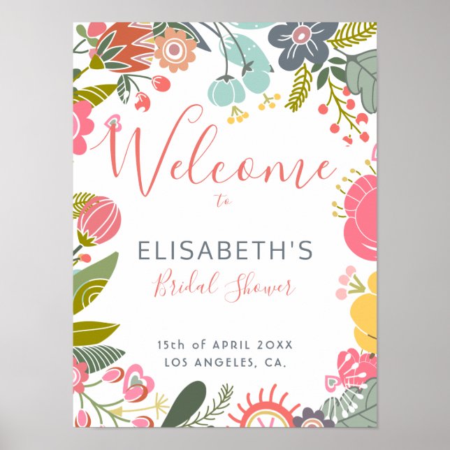 Pastel meadow blooms bridal shower welcome sign poster (Vorne)