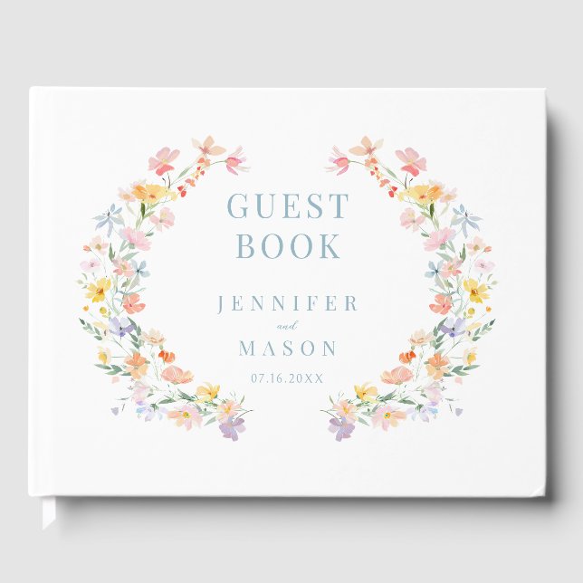 Pastel Meadow Wildflower Gift Wedding Guest Book Gästebuch (Vorderseite)