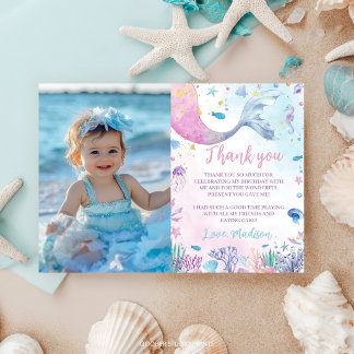 Pastel-Meerjungfrau-Unter-dem-Meer-Geburtstagsfoto Dankeskarte