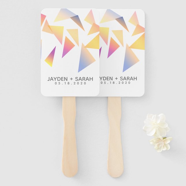 Pastel mehrfarbig Confetti White Wedding Fächer (Vorne und Hinten)