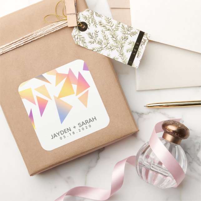 Pastel mehrfarbig Confetti White Wedding Quadratischer Aufkleber (Schenken)