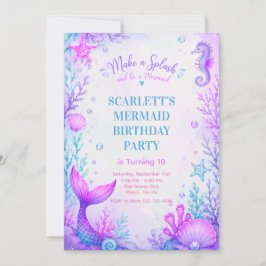 Pastel Mermaid Birthday Invitation Purple Einladung