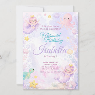 Pastel Mermaid Birthday Invitation Under The Sea Einladung