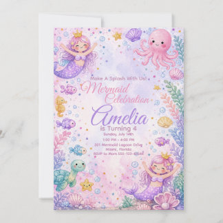 Pastel Mermaid Celebration Invitation Editable Einladung