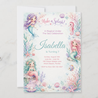 Pastel Mermaid Coral Garden Birthday Einladung
