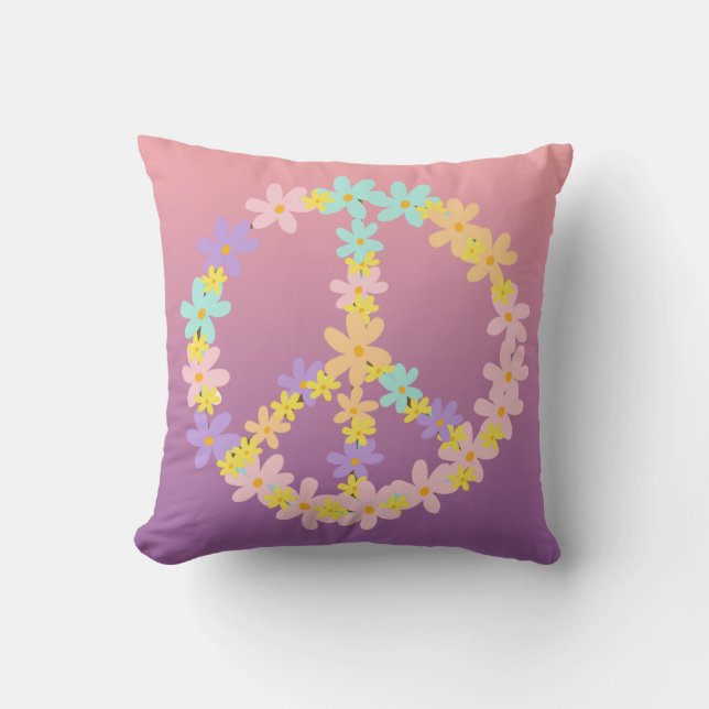 Pastel Mermaid Gradient Floral Hippie Peace Zeiche Kissen (Vorderseite)