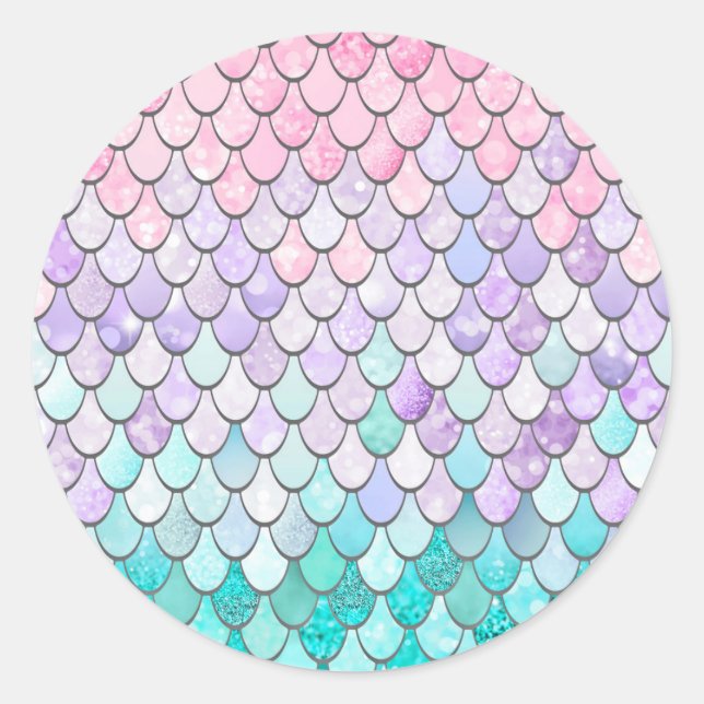 Pastel Mermaid Scales Runder Aufkleber (Vorderseite)
