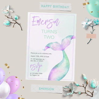 Pastel Mermaid Schwanz Geburtstag Einladung