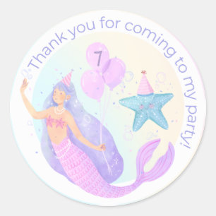 Pastel Mermaid Stickers Merci fête d'anniversaire
