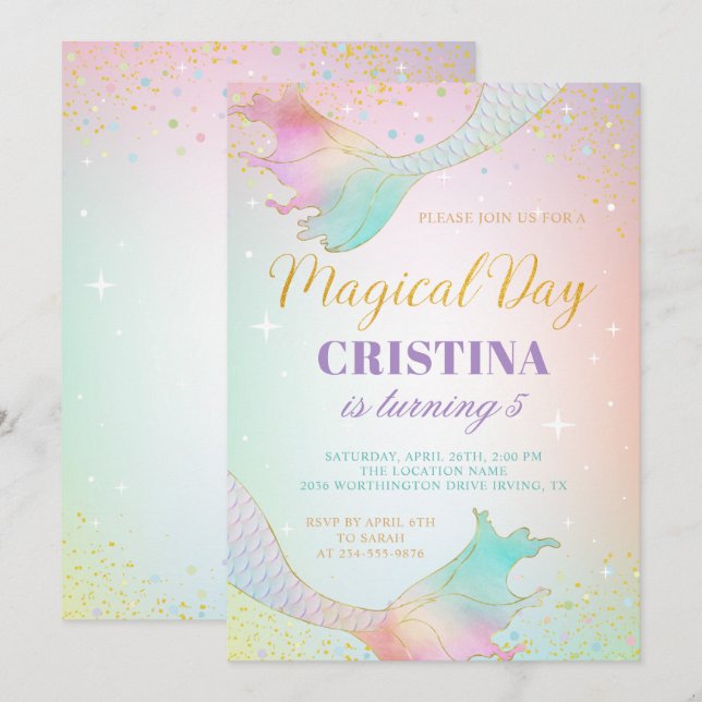 Pastel Mermaid unter dem Meer Geburtstag Einladung (Vorne/Hinten)