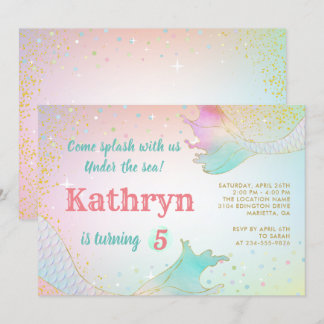 Pastel Mermaid zum Geburtstag Einladung unter dem 