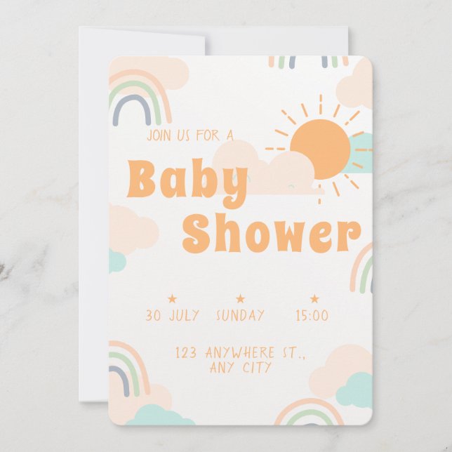 Pastel Minimal Baby Dusche Einladung (Vorderseite)