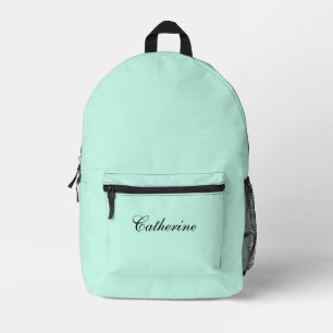 Pastel Mint Blue Schwarzer Personalisierter Name Bedruckter Rucksack