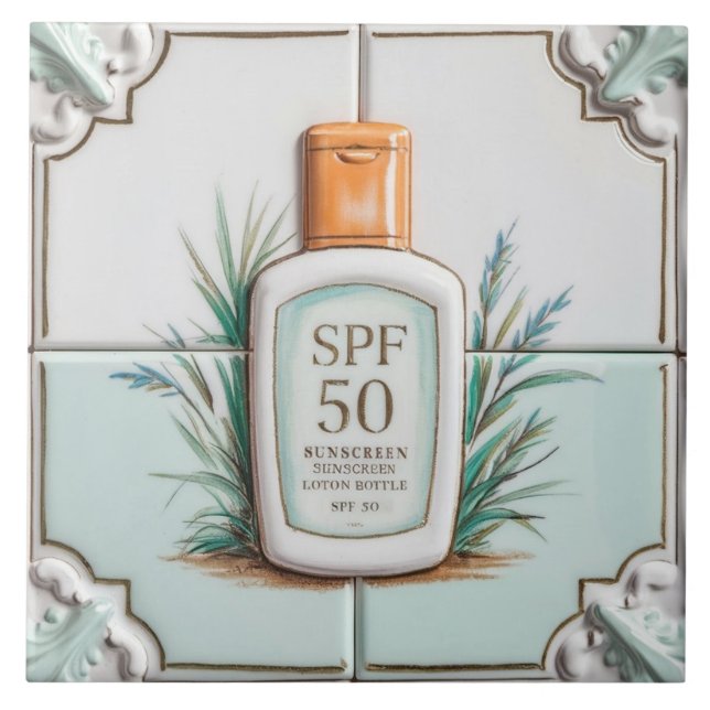 Pastel Mint Blue Sunscreen Lotion Schönes Bad Fliese (Vorderseite)