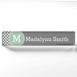 Pastel Mint & Gray Polka Dots mit benutzerdefinier Namensplakette