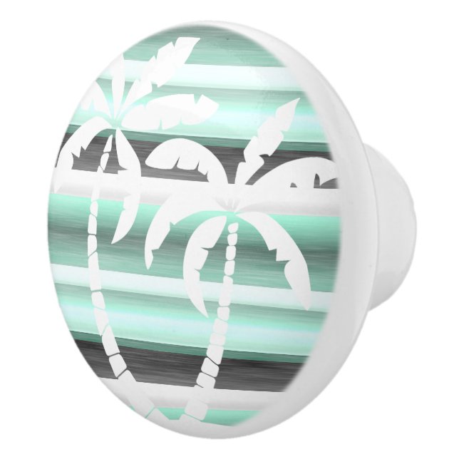 Pastel Mint Green Grau Wasserfarbe Muster Streifen Keramikknauf (Rechts)