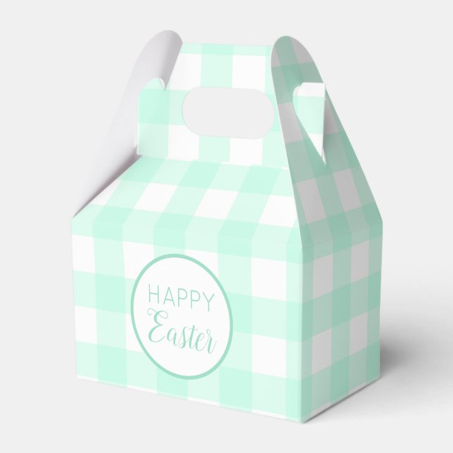 Pastel Mint Green Happy Oaster Kariertes Muster Geschenkschachtel (Vorderseite)