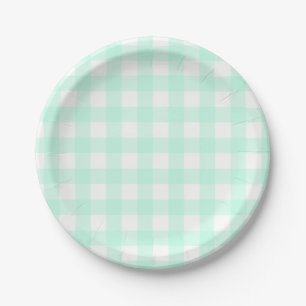 Pastel Mint Green Oaster Kariertes Muster Pappteller