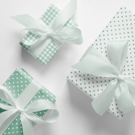 Pastel Mint Green Polka Dots Gingham Pattern Mix Geschenkpapier Set