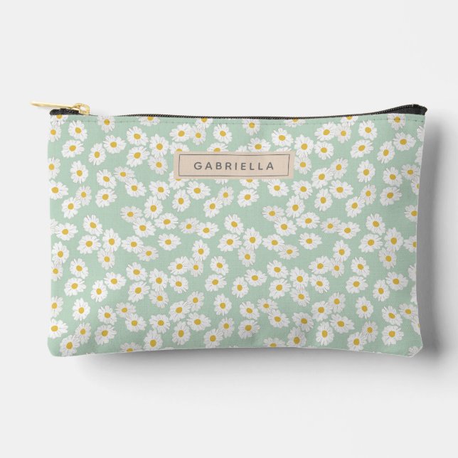 Pastel Mint Sage Daisy Floral Bridesmaid Custom Zubehörtasche (Vorderseite)