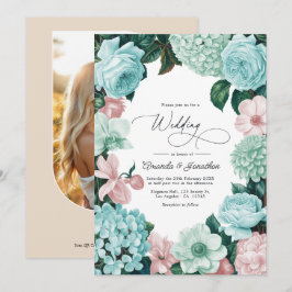 Pastel Mint, Seafoam & Shell Pink Wedding Einladung