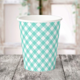 Pastel Mint Turquoise Gingham Paper Cups Pappbecher
