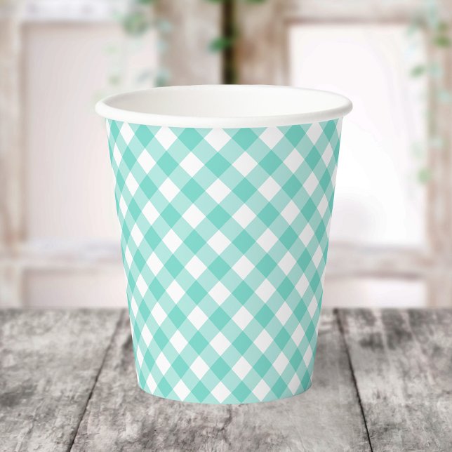 Pastel Mint Turquoise Gingham Paper Cups Pappbecher (Von Creator hochgeladen)
