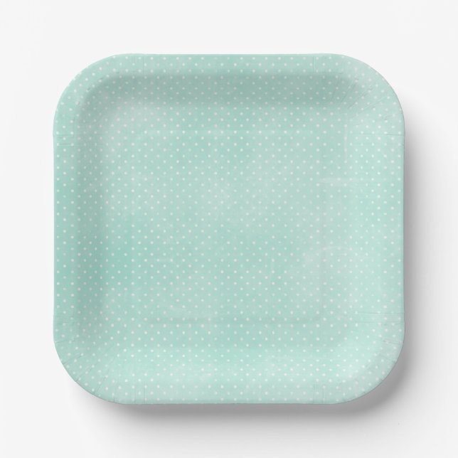 Pastel Minty Blue Turquoise Tiny Polka Dots Pappteller (Vorderseite)
