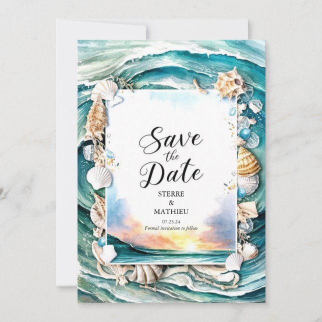Pastel Modern Beach Wedding Save The Date (Vorderseite)