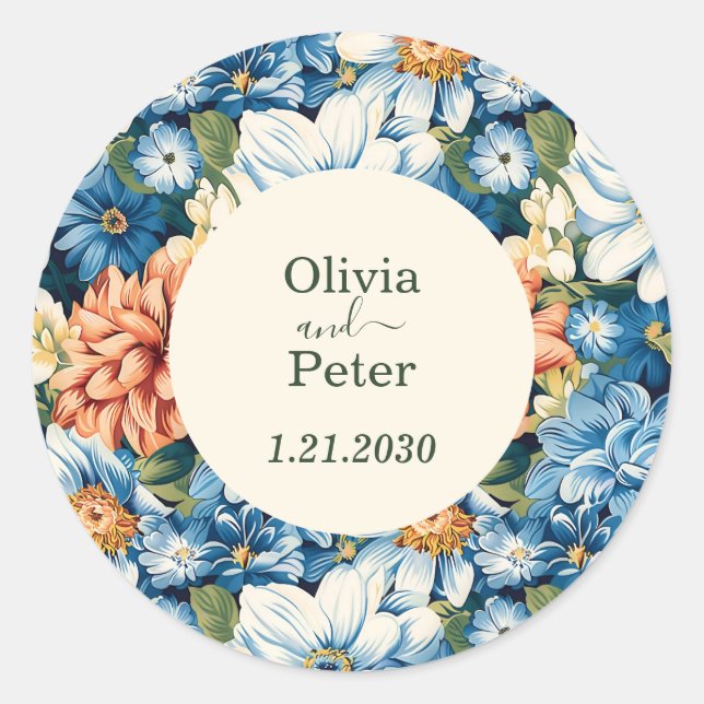 Pastel Modern Floral Wedding Runder Aufkleber (Vorderseite)