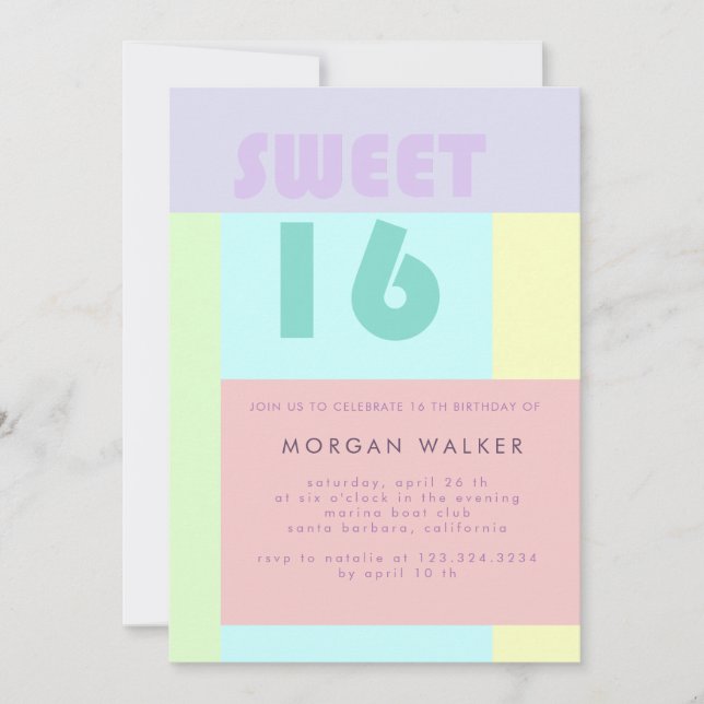 Pastel moderne | Sweet sixteen Invitation d'annive (Devant)