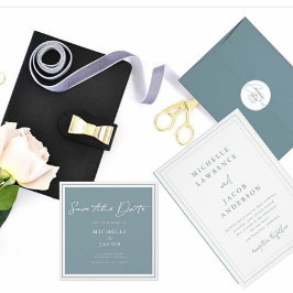 Pastel Modernes Minimalistisch Slate Blue Wedding Einladung