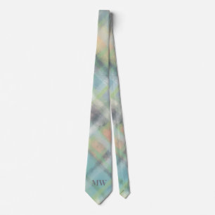 Pastel Monogram Aquamarin Gelb Grauer Karierter Ka Krawatte