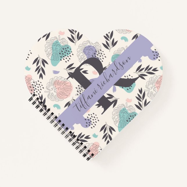 Pastel Monstera Blätter Monogramm Notizbuch (Vorderseite)