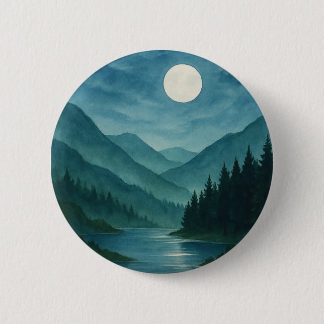 Pastel Moon über Starry Mountain Night Button (Vorderseite)