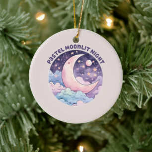 Pastel Moonlit Night - Dreamy Crescent Moon Keramik Ornament