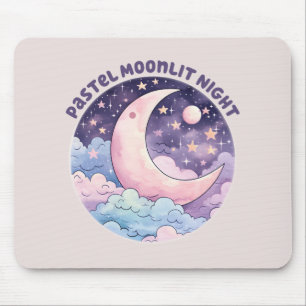 Pastel Moonlit Night - Dreamy Crescent Moon Mousepad