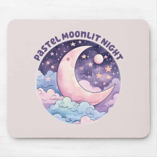 Pastel Moonlit Night - Dreamy Crescent Moon Mousepad (Vorne)