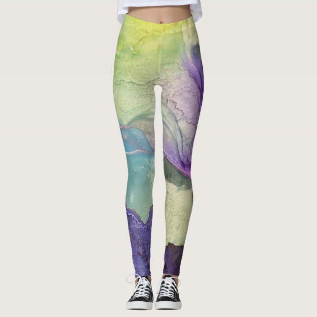 Pastel Multicolor Alkohol Tinte Abstrakte Art Leggings (Vorderseite)