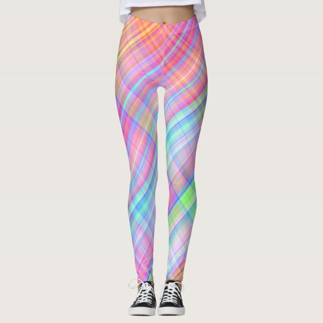 Pastel Multicolor Kariertes Gewebe Leggings (Vorderseite)
