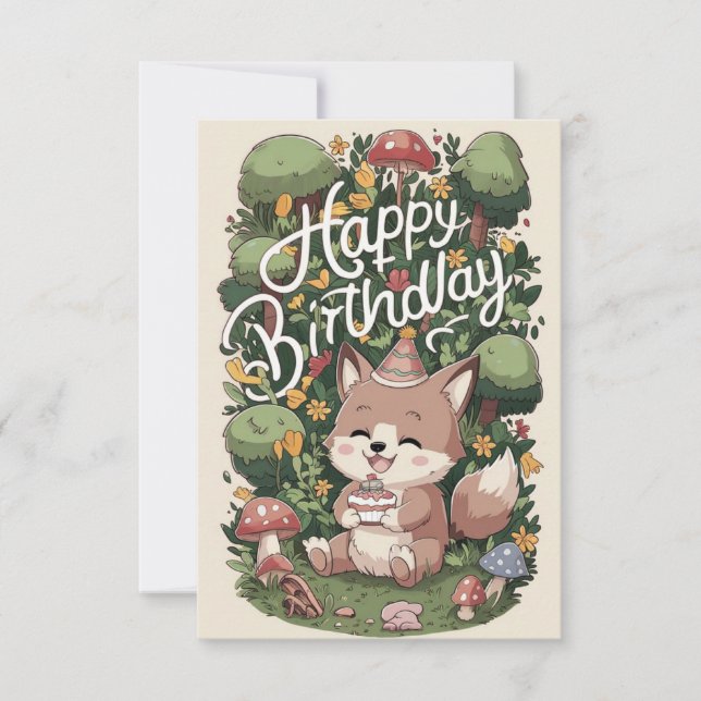 Pastel Mystical Wolf Digital Geburtstag Karte (Vorderseite)