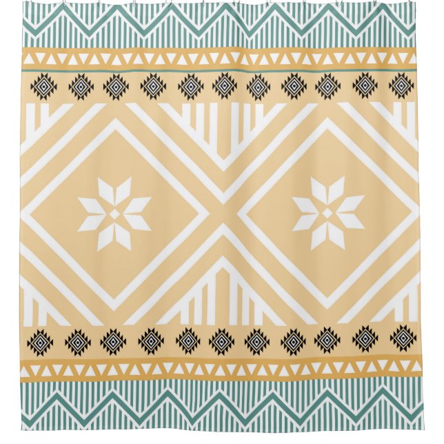 Pastel Native Fabric Seamless Pattern, Thai Nativ Duschvorhang (Vorderseite)