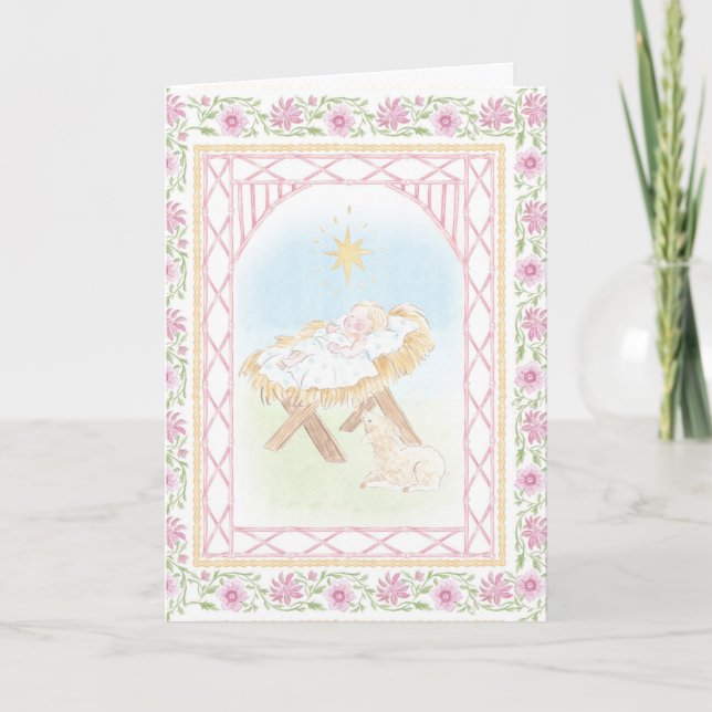 Pastel Nativity Baby Jesus in a Manger  Karte (Vorderseite)