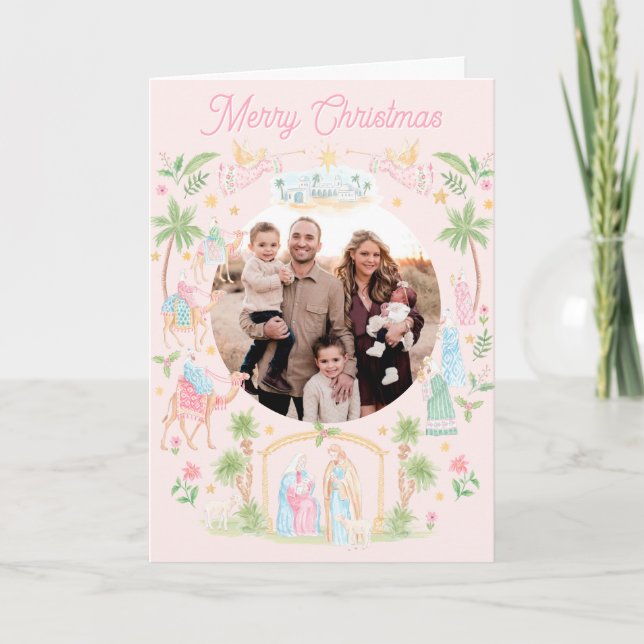 Pastel Nativity Folded Photo Karte (Vorderseite)