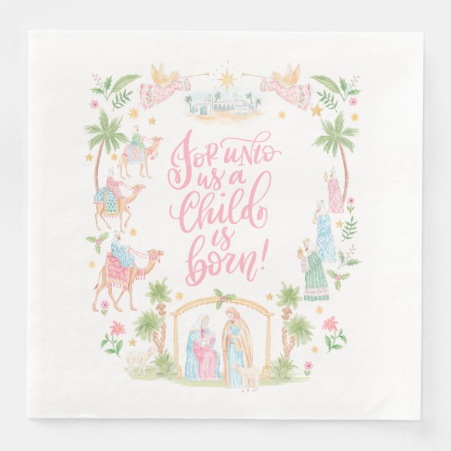 Pastel Nativity | Unto Us a Child is Born Serviette (Vorderseite)