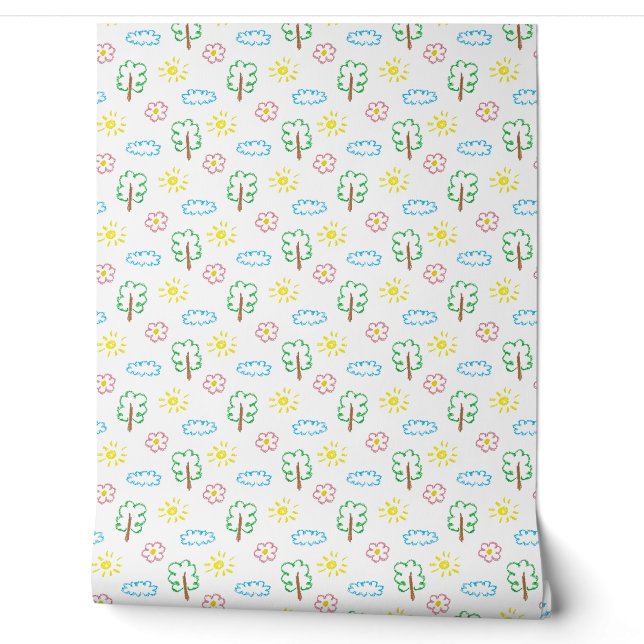 Pastel Nature Tree Cloud Nursery Wallpaper Tapete (Abrollen)