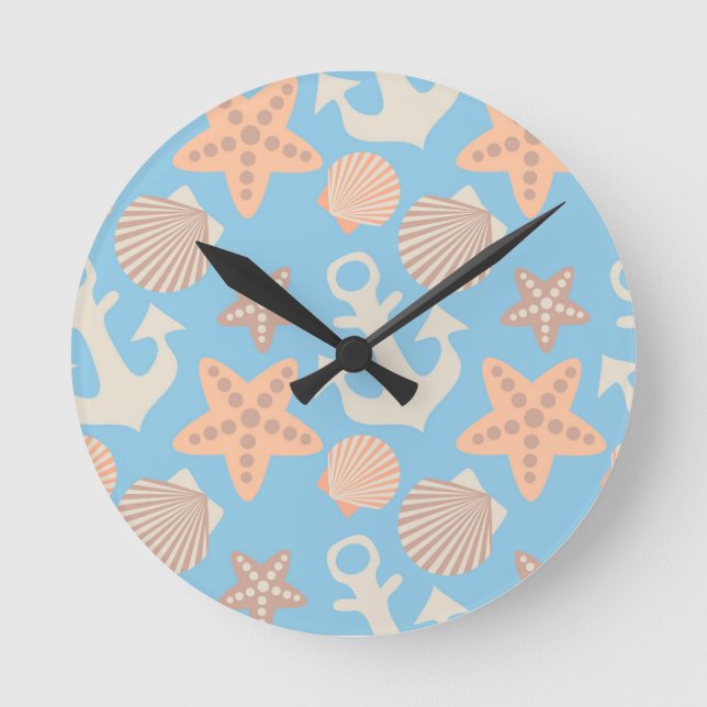 Pastel Nautical Pattern Runde Wanduhr (Vorderseite)