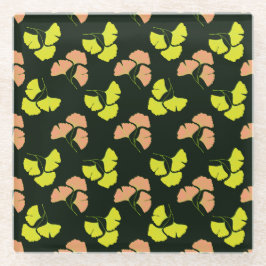 Pastel-Neon Ginko Leaves on Black Background Glasuntersetzer