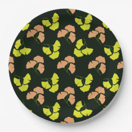 Pastel-Neon Ginko Leaves on Black Background Pappteller